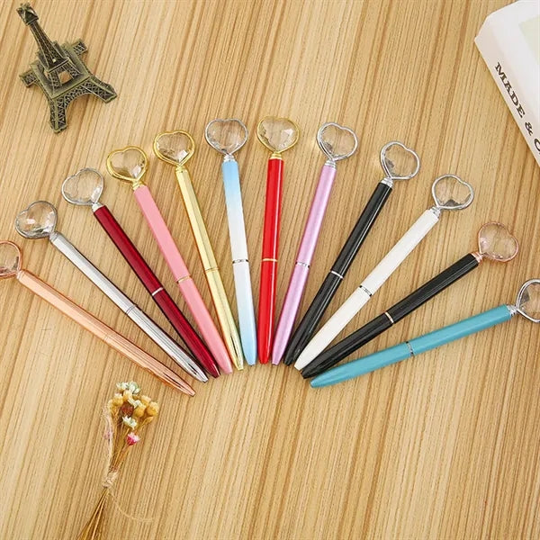 Metal Heart-Shaped Crystal Diamond Ballpoint Pen