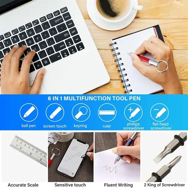 6 in 1 Multitool Tech Tool Pen with Key Ring