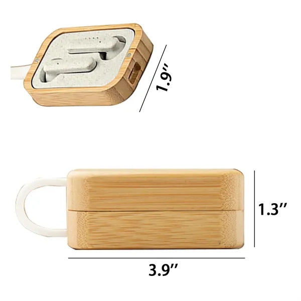TWS Earbuds In Bamboo Charging Case