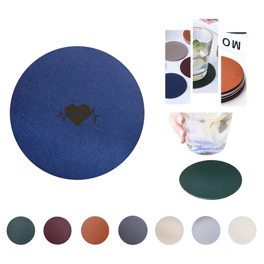 3.93 Inch Soft Round PU Leather Coaster