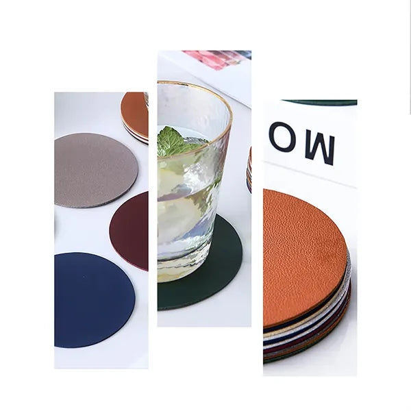 3.93 Inch Soft Round PU Leather Coaster
