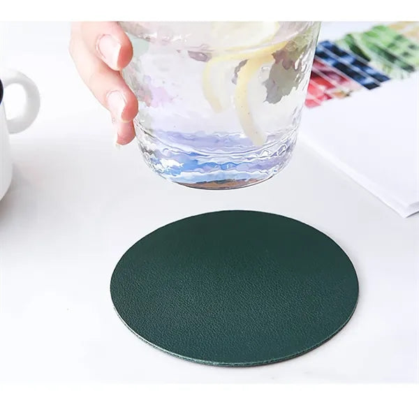 3.93 Inch Soft Round PU Leather Coaster