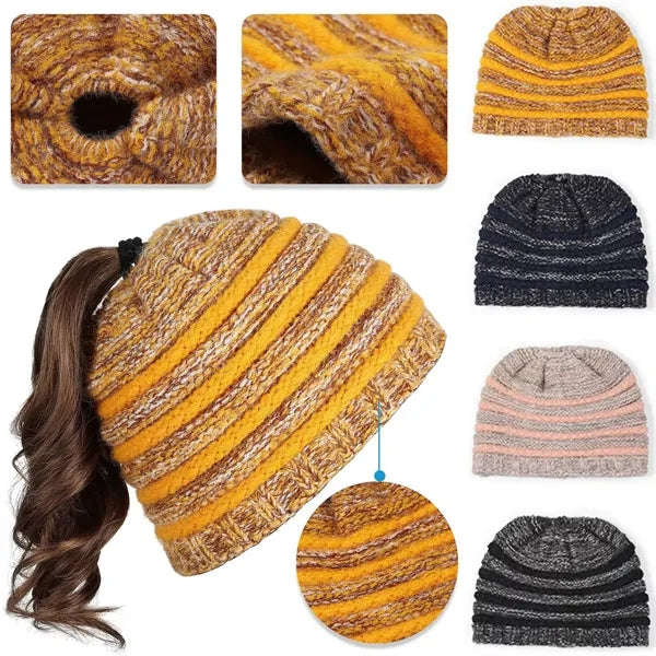 Warm Knit Ponytail Hat