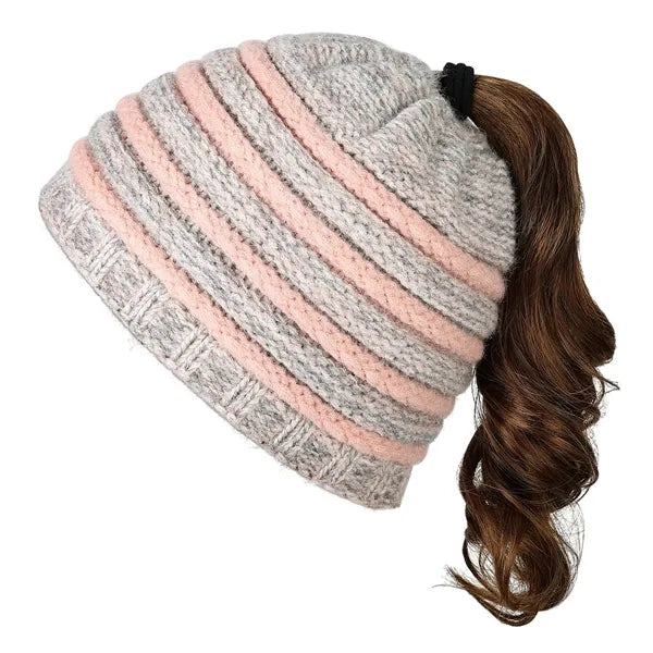 Warm Knit Ponytail Hat