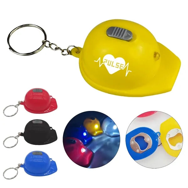 Mini Helmet Bottle Opener w/LED Light Keychain