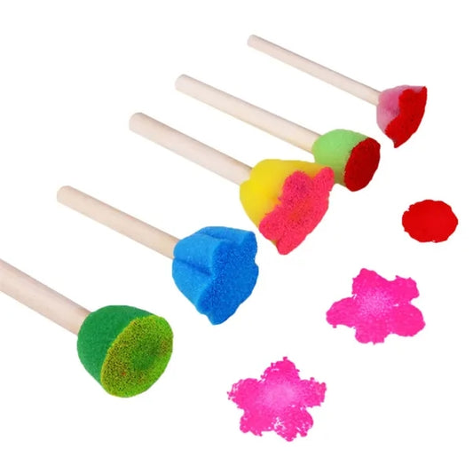 Round Mini Painting Sponge Brush Set with Wooden Handle