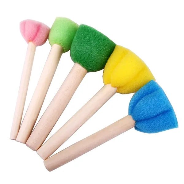 Round Mini Painting Sponge Brush Set with Wooden Handle