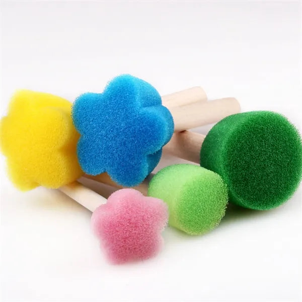 Round Mini Painting Sponge Brush Set with Wooden Handle