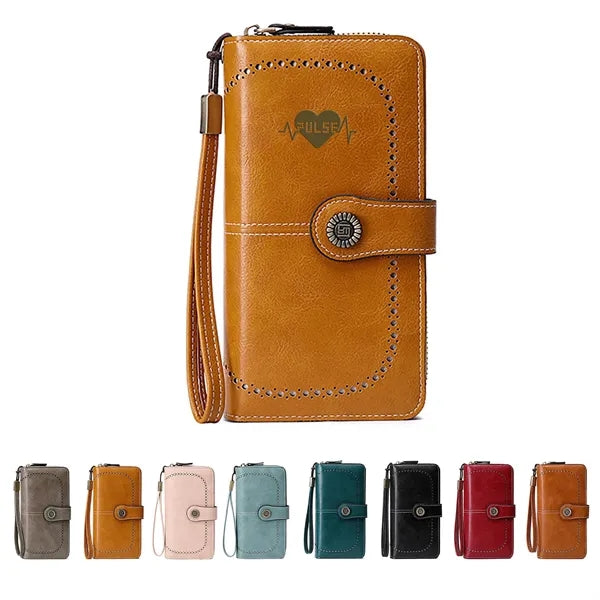 RFID Long Zipper Wallet With Detachable Lanyard