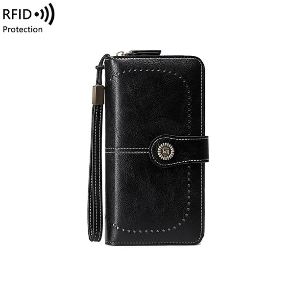 RFID Long Zipper Wallet With Detachable Lanyard
