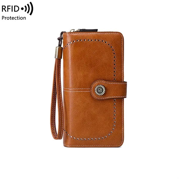 RFID Long Zipper Wallet With Detachable Lanyard