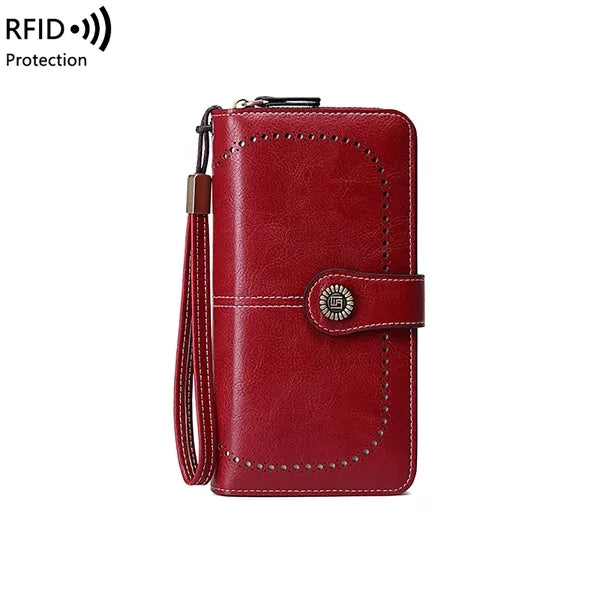 RFID Long Zipper Wallet With Detachable Lanyard