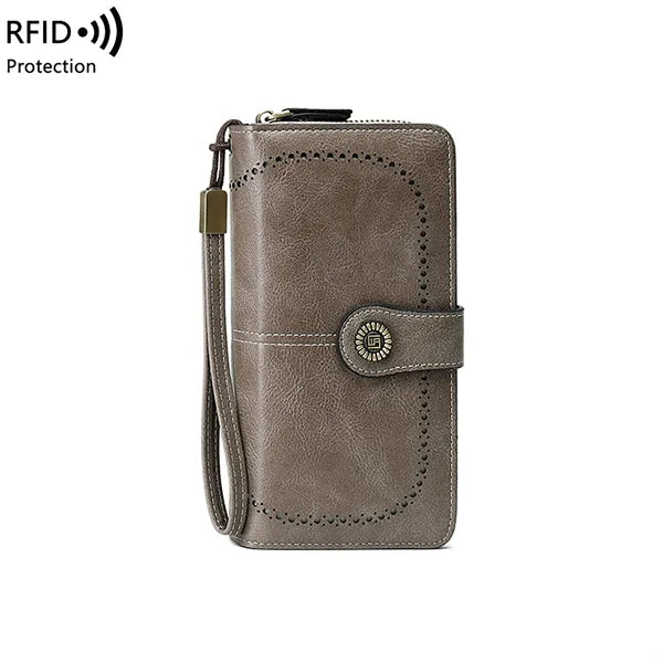 RFID Long Zipper Wallet With Detachable Lanyard