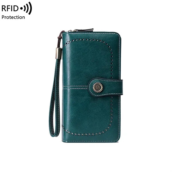RFID Long Zipper Wallet With Detachable Lanyard