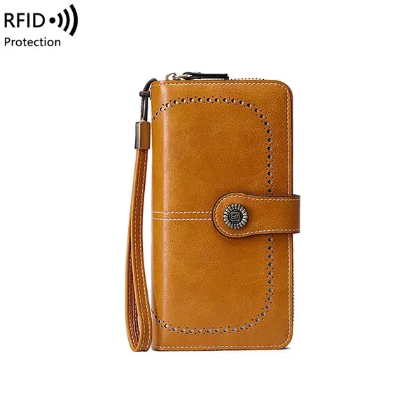 RFID Long Zipper Wallet With Detachable Lanyard