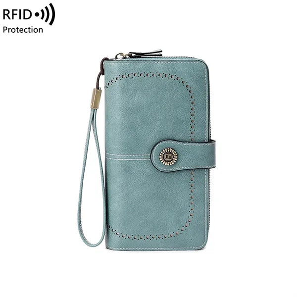 RFID Long Zipper Wallet With Detachable Lanyard