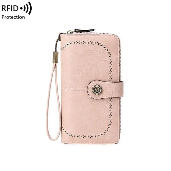 RFID Long Zipper Wallet With Detachable Lanyard
