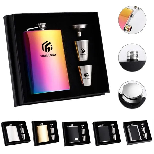 Portable Rainbow Colored Whiskey Wine Pot 8oz Hip Flask Set
