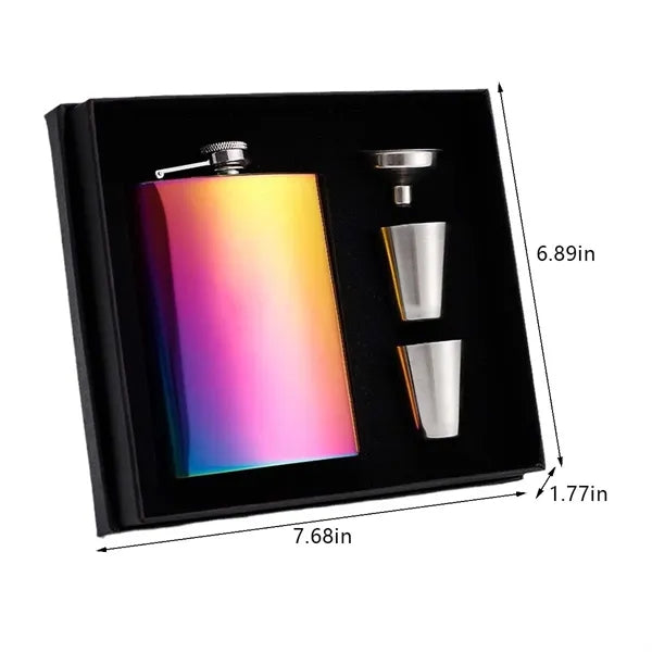 Portable Rainbow Colored Whiskey Wine Pot 8oz Hip Flask Set