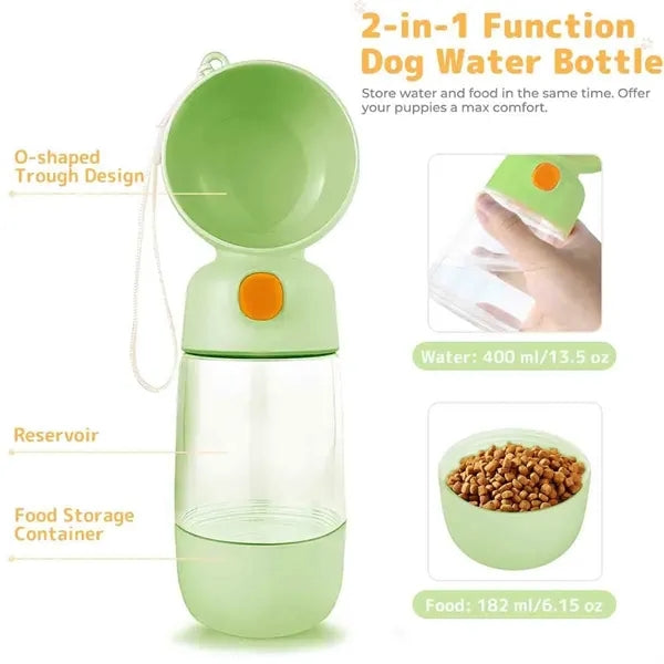 Pet Water Bottle with Food Container