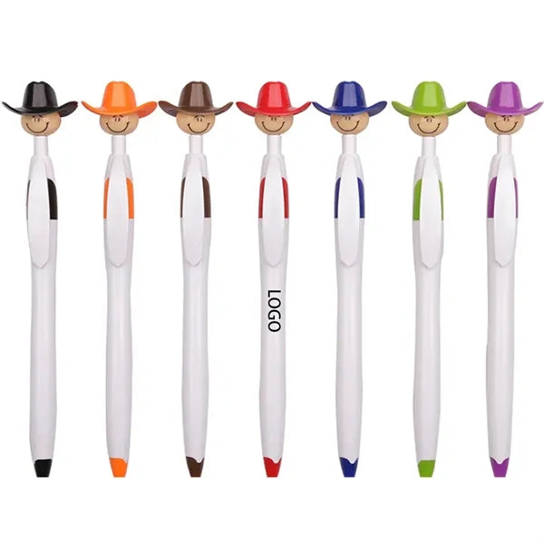 Plastic Cowboy Hat Smiley Click Action Ballpoint Pen