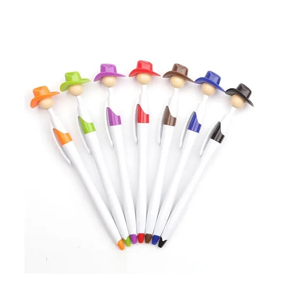 Plastic Cowboy Hat Smiley Click Action Ballpoint Pen