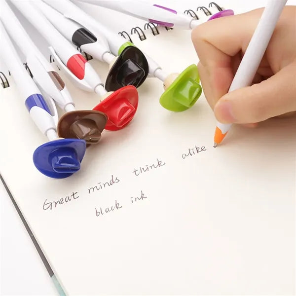 Plastic Cowboy Hat Smiley Click Action Ballpoint Pen