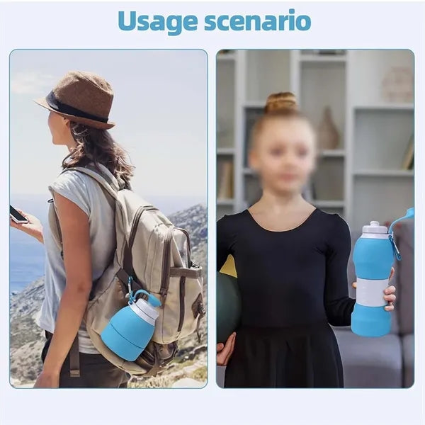 Leakproof Collapsible Silicone Water Bottle with Carabiner