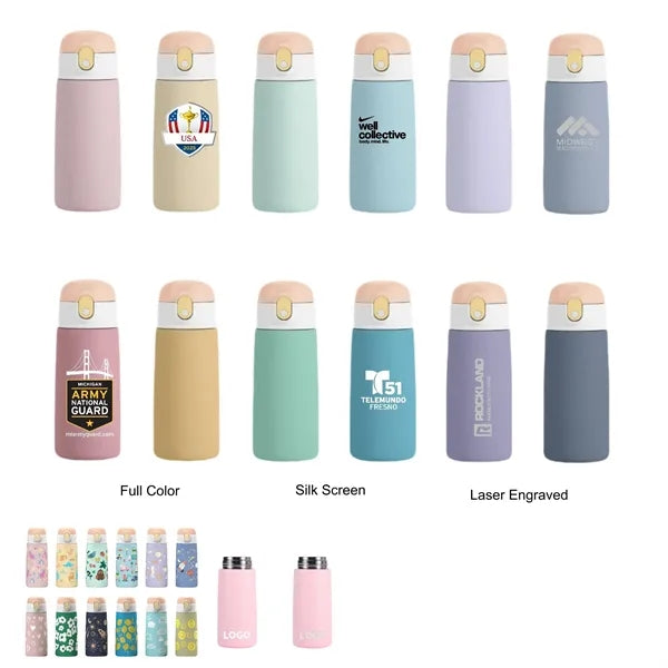 16 oz Kids Insulated Cartoon Water Bottle With Straw