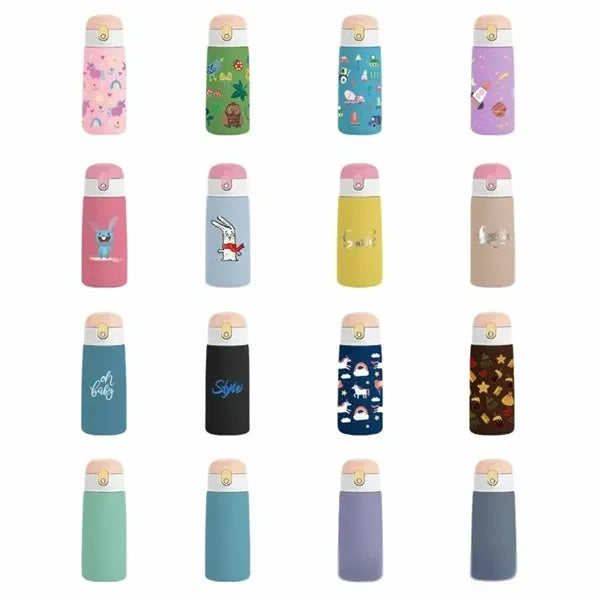 16 oz Kids Insulated Cartoon Water Bottle With Straw
