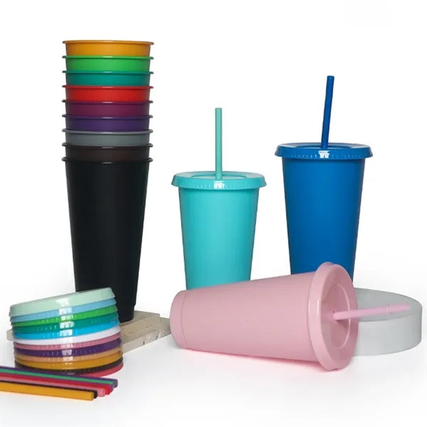 Solid Color Simple Flat Cap Straw Plastic Cup
