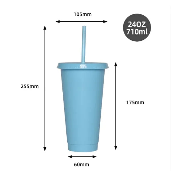 Solid Color Simple Flat Cap Straw Plastic Cup
