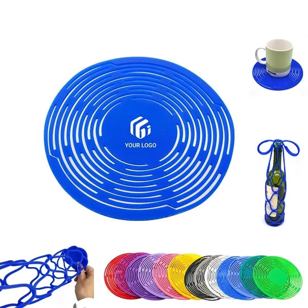 2 in 1 Foldable Silicone Wine Bottle Carrier Cup Coaster