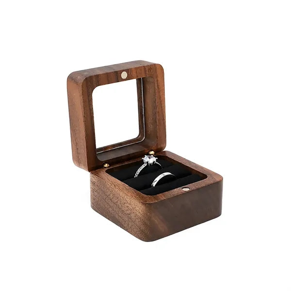 2.16 X 2.16 X 1.37 Inch Flip-Top Wooden Ring Case