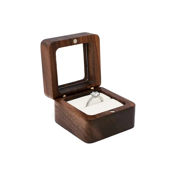 2.16 X 2.16 X 1.37 Inch Flip-Top Wooden Ring Case