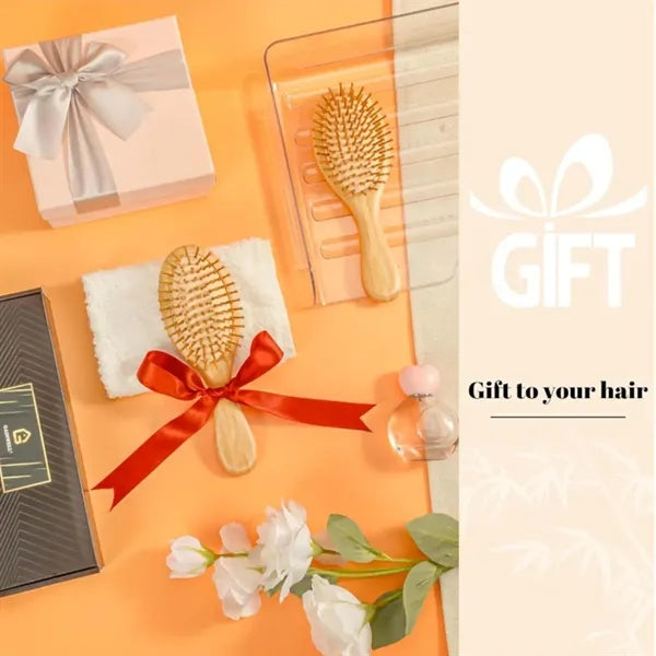 Natural Bamboo Wooden Detangling Massaging Scalp Hairbrush