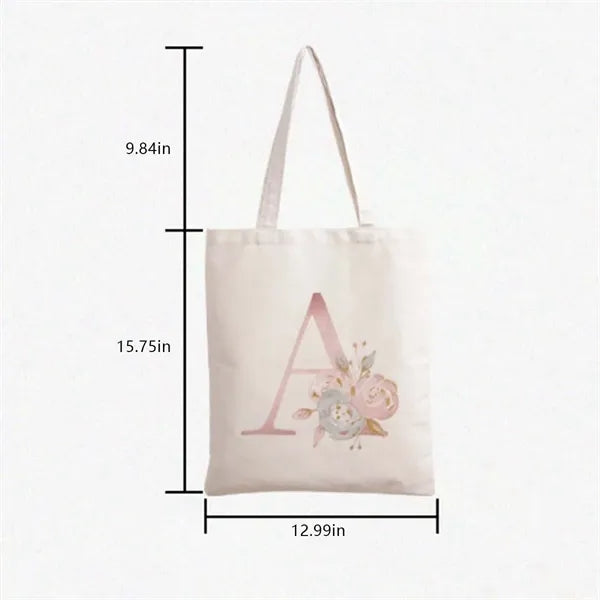Floral Letter Simple Shopping Wedding Canvas Tote Bag