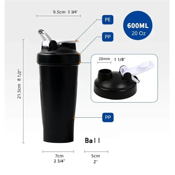 BPA Free Plastic 20 Oz Shake Blenderc Shaker Sport Bottle