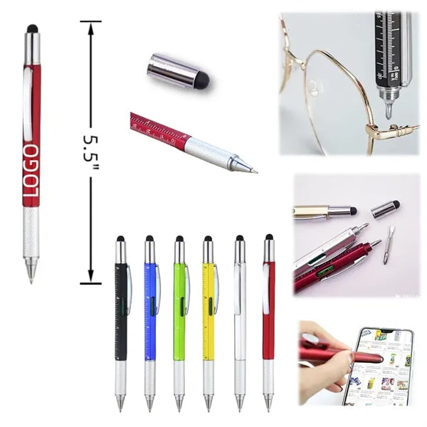 6-in-1 Multifunction Tool Pen with Stylus, Ruler, Level
