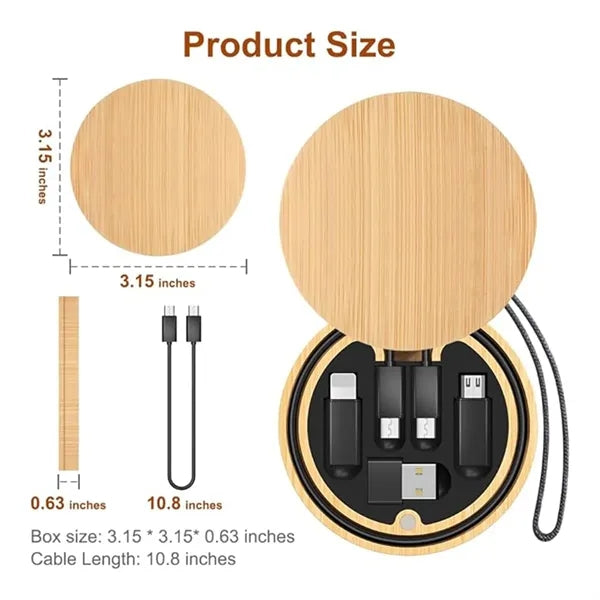 Travel usb charging cable adapter kit with wooden case
