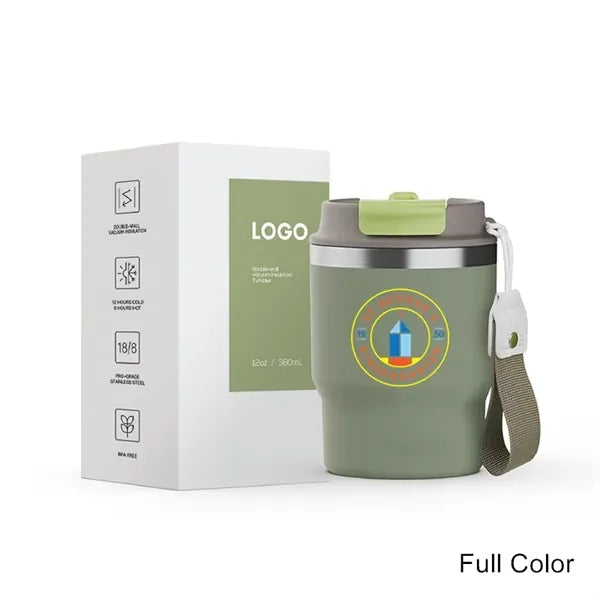 12/16 oz Coffee Tumbler Mug with 2-in-1 Lid and Strap