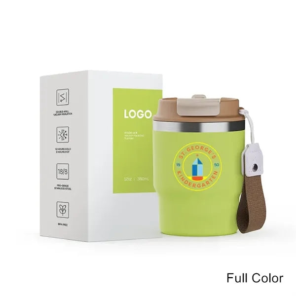 12/16 oz Coffee Tumbler Mug with 2-in-1 Lid and Strap