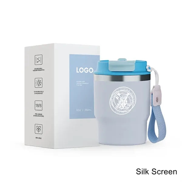 12/16 oz Coffee Tumbler Mug with 2-in-1 Lid and Strap