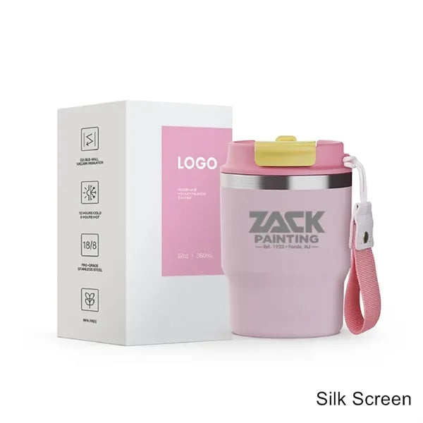 12/16 oz Coffee Tumbler Mug with 2-in-1 Lid and Strap