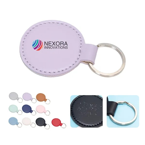 Round PU Leather Keychain with Flexible Snap Hook