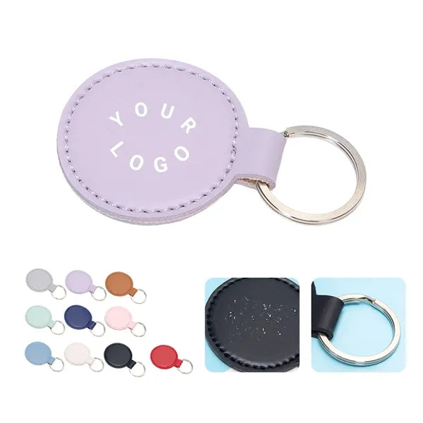 Round PU Leather Keychain with Flexible Snap Hook