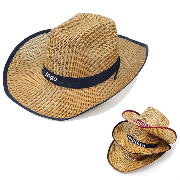 Unisex Woven Straw Round up Cowboy Hat