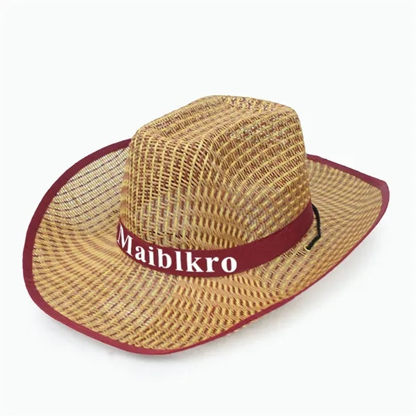 Unisex Woven Straw Round up Cowboy Hat
