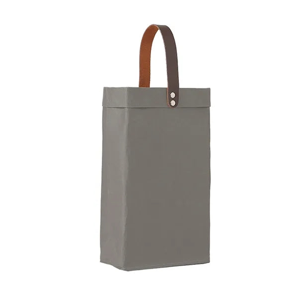 Eco-Friendly Washable Kraft Wine Tote w/ Leather Handle