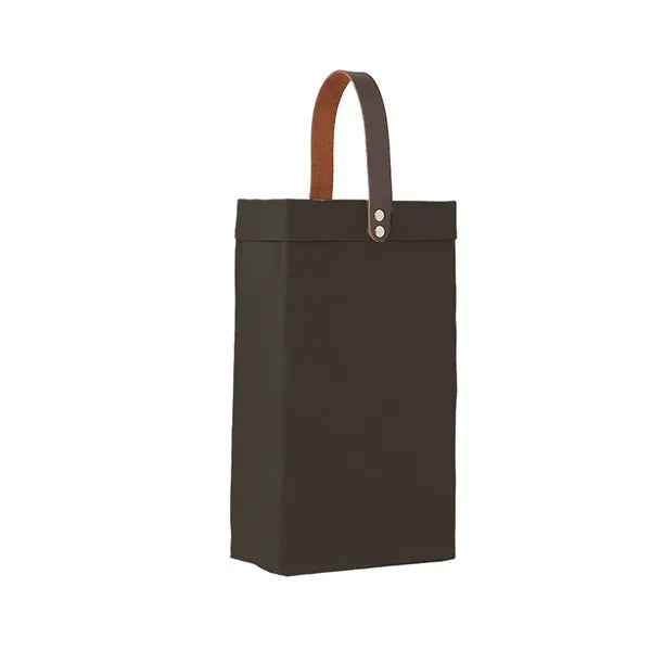 Eco-Friendly Washable Kraft Wine Tote w/ Leather Handle